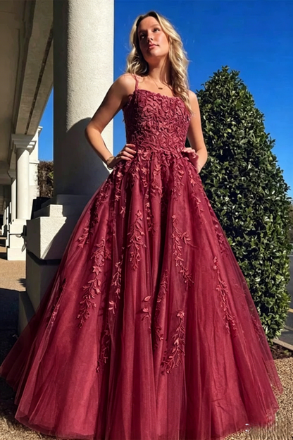 Robe de bal trapèze en tulle lavande et dentelle, tenue de soirée formelle 2317