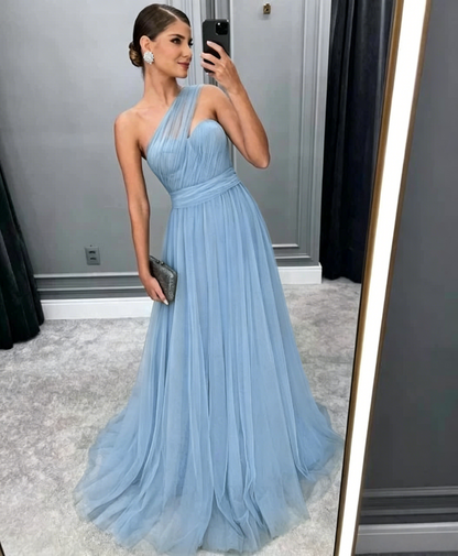 Green Long A Line Prom Dress Tulle Bridesmaid Dress 2367
