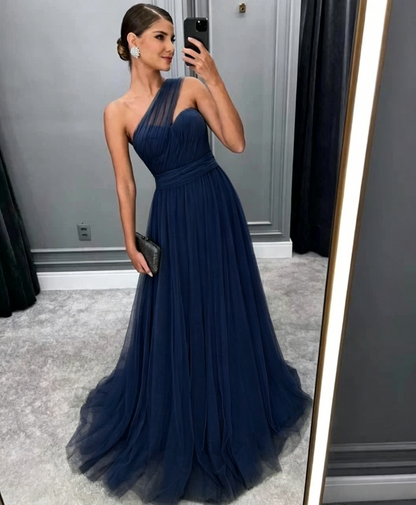 Green Long A Line Prom Dress Tulle Bridesmaid Dress 2367