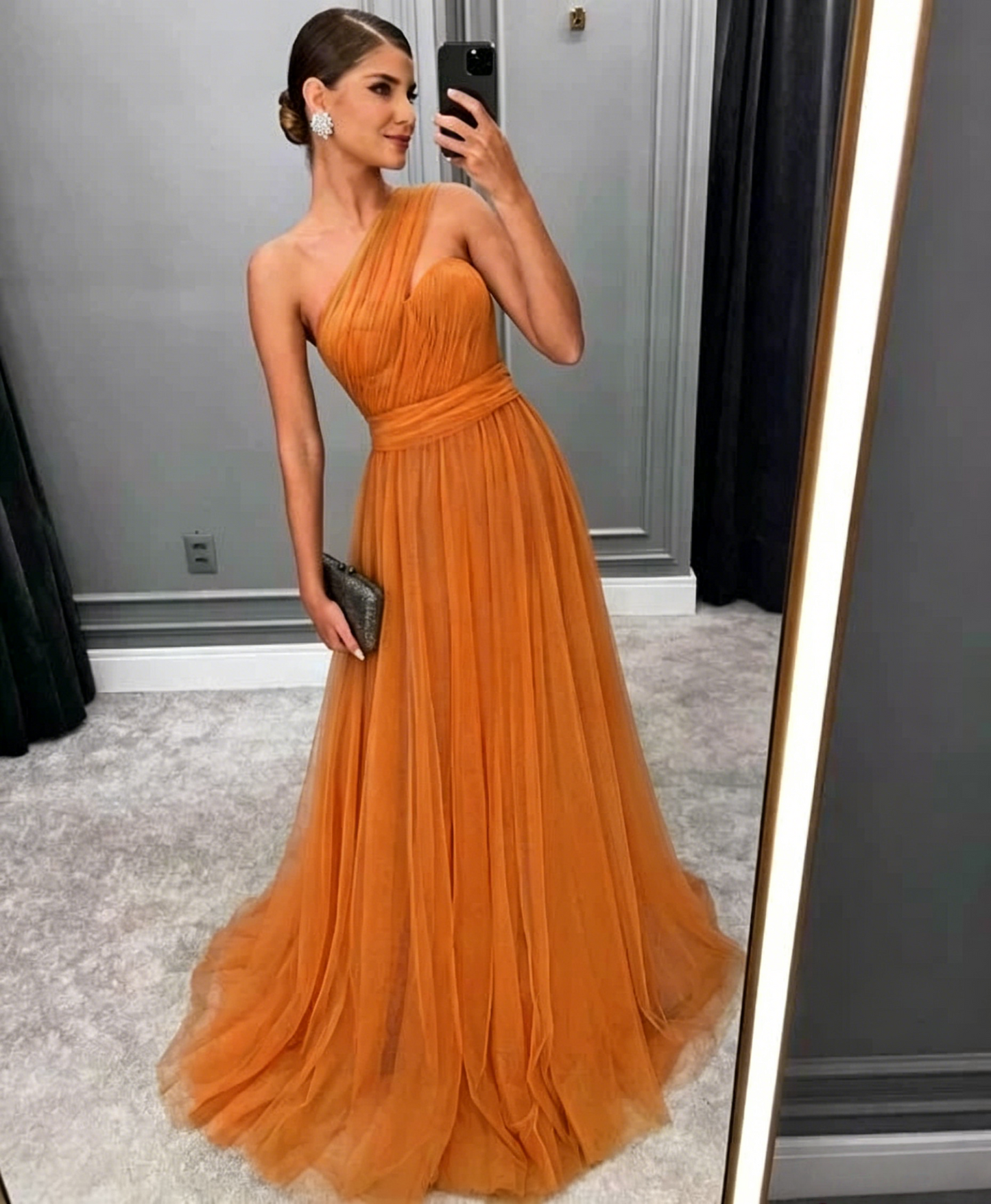 Green Long A Line Prom Dress Tulle Bridesmaid Dress 2367