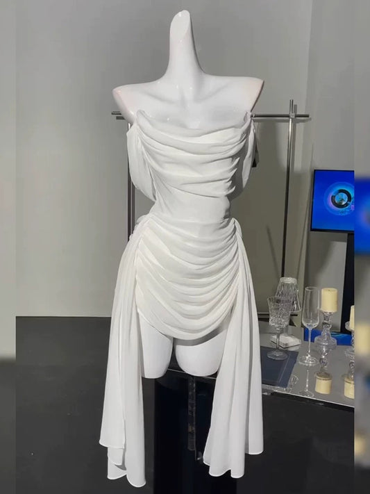 Robe de soirée bustier en mousseline blanche, robe d'anniversaire J7304