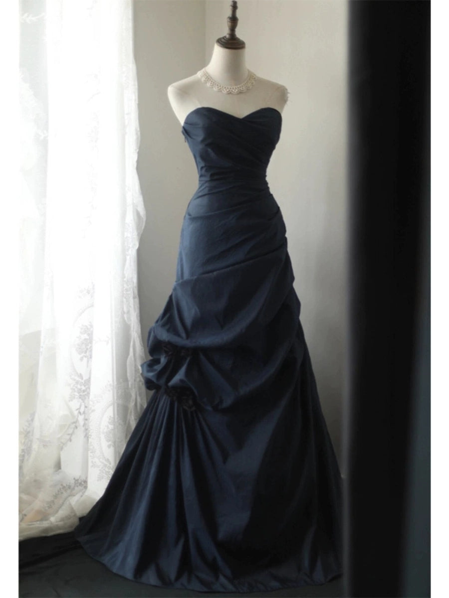 Sweetheart A Line Navy Blue Long Prom Dress Elegant Evening Dress J8615