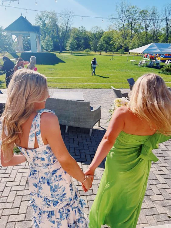 Blue Floral A Line Layered Long Prom Dress Sweet Formal Party Dress 2417