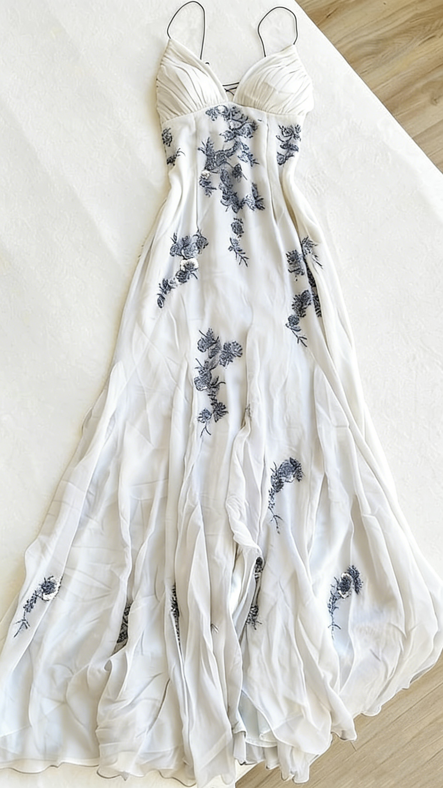 Spaghetti Straps Appliques A Line Long Prom Dresses 2491