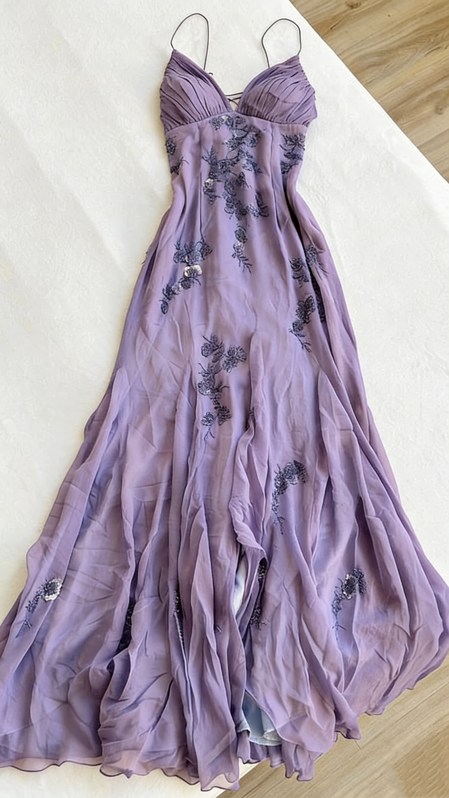 Spaghetti Straps Appliques A Line Long Prom Dresses 2491