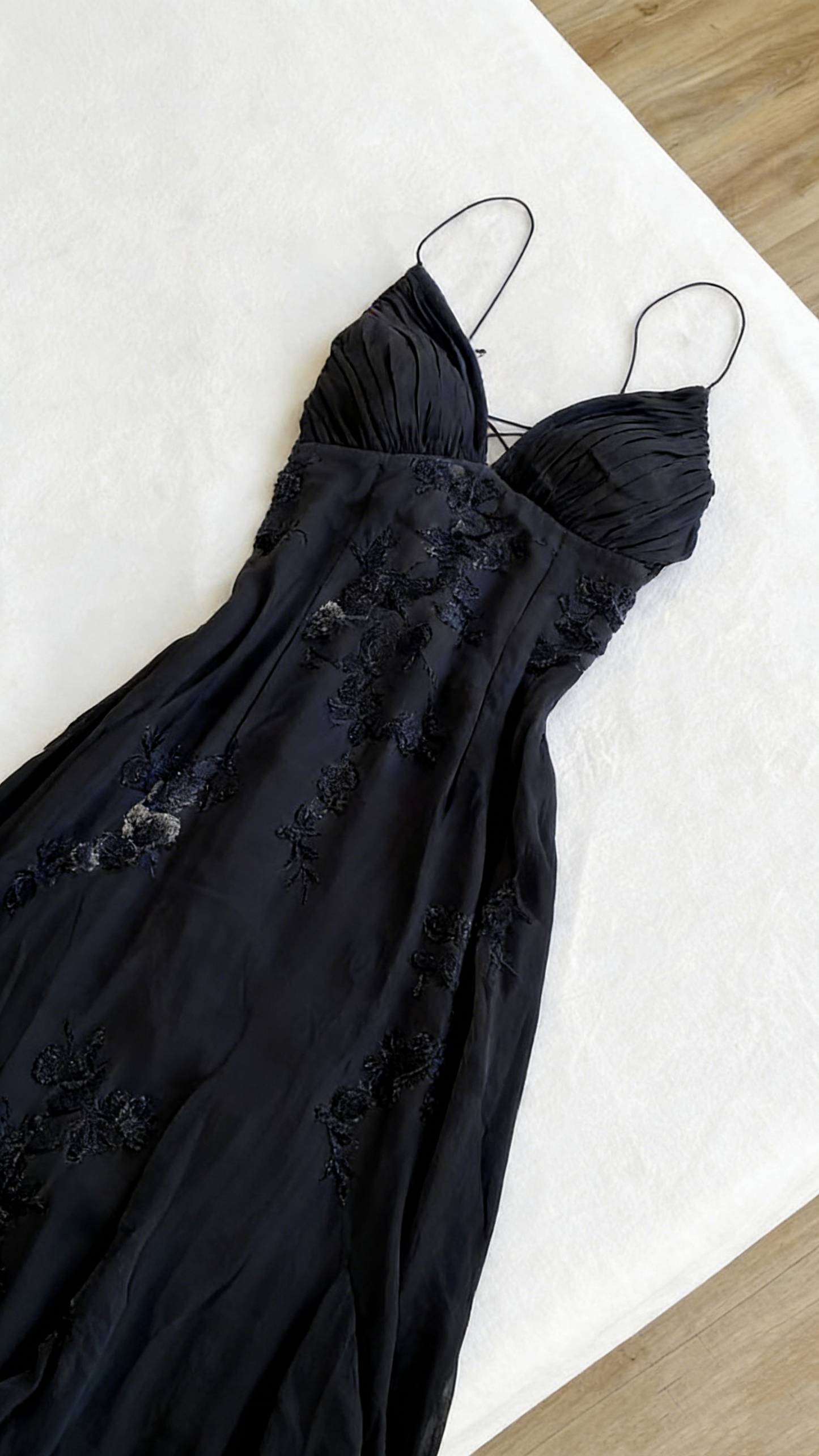 Spaghetti Straps Appliques A Line Long Prom Dresses 2491