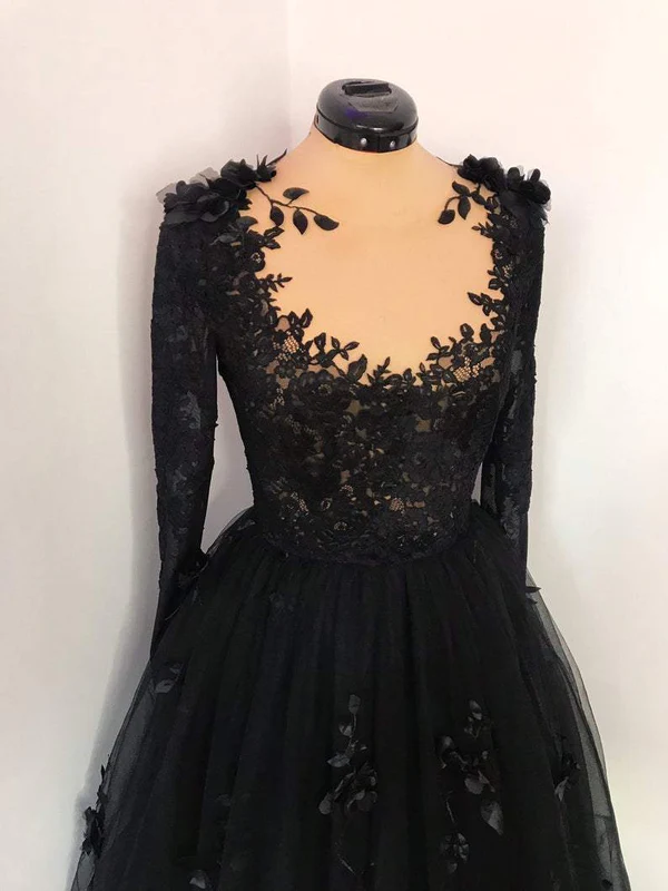 Black Lace Wedding Dress Long Sleeves Bridal Gown J8748