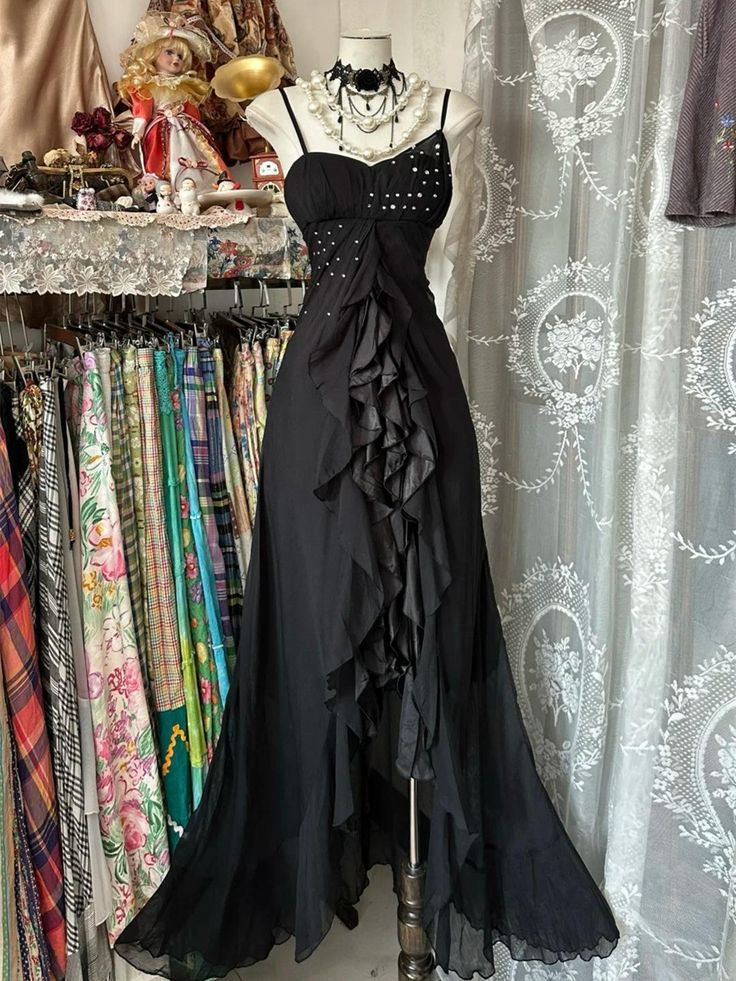 Black Chiffon Beaded Long Party Dress  A-line Prom Dress J8064