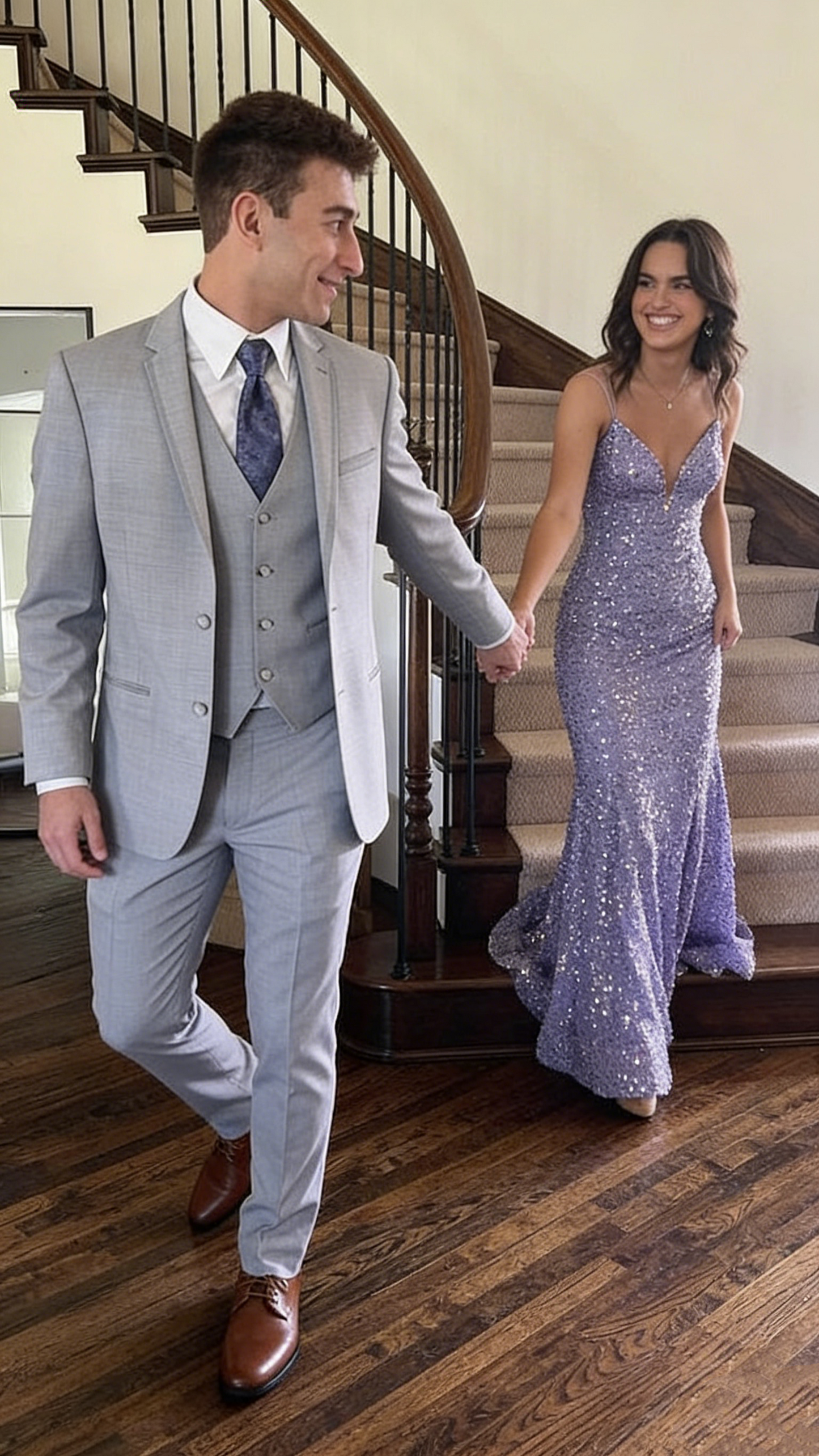 V Neck Lilac Sequins Mermaid Prom Dress Shiny Formal Party Dress 2511