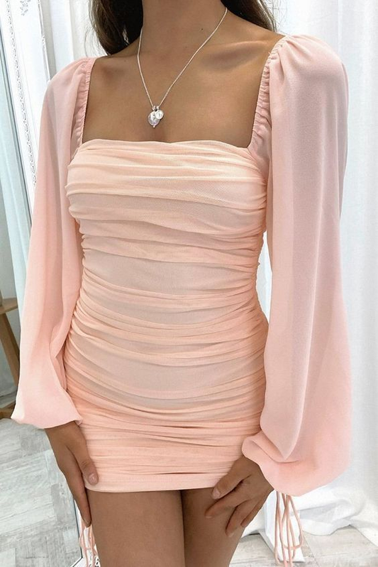 Rosa Chiffon Partykleider Kurzes Ballkleid Homecoming-Kleid J7440