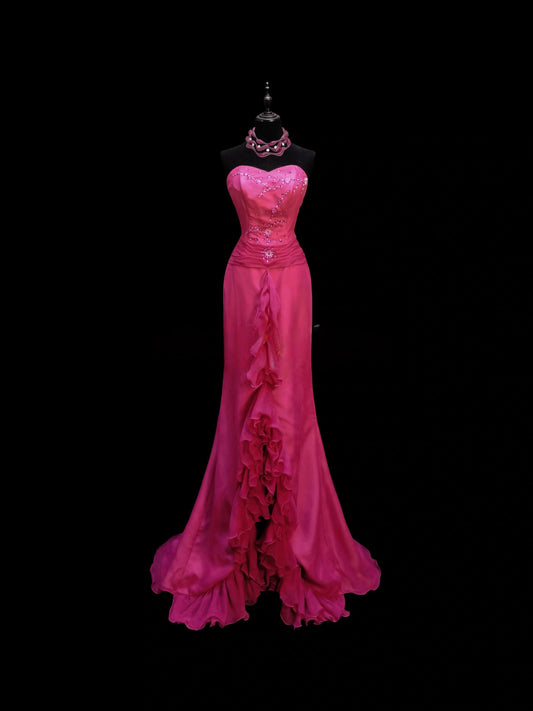 Robe de bal longue sirène à volants et décolleté en cœur J8425