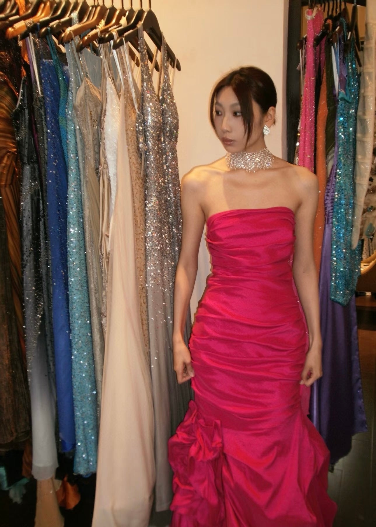 Robe de bal bustier rose vif, robe de soirée formelle J7728