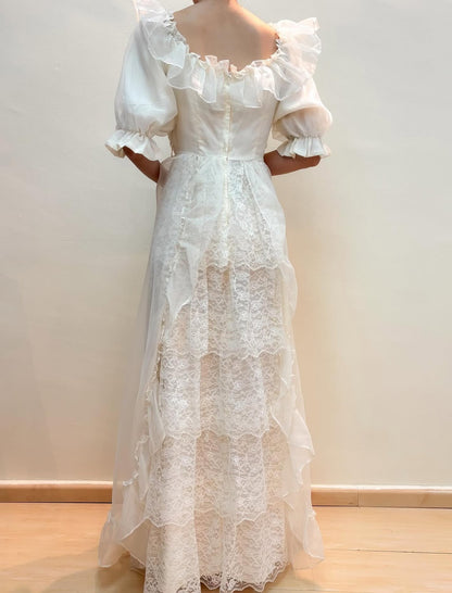 Mid Sleeves Vintage Wedding Dress A Line Bridal Dress J8577