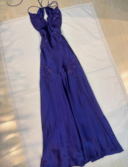 Purple Satin A Line Long Prom Dresses Formal Party Dress J2669