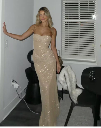 Robe de bal longue et scintillante sans bretelles, robe fourreau pour fête d'anniversaire, J2723