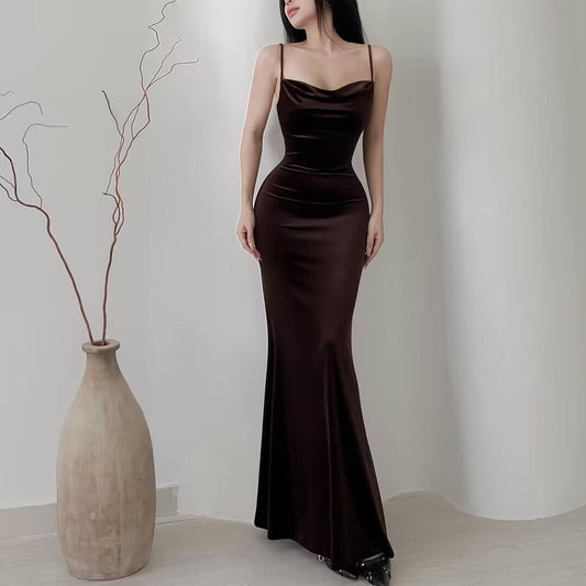 Spaghetti Straps Brown Mermaid Long Prom Dresses J2725