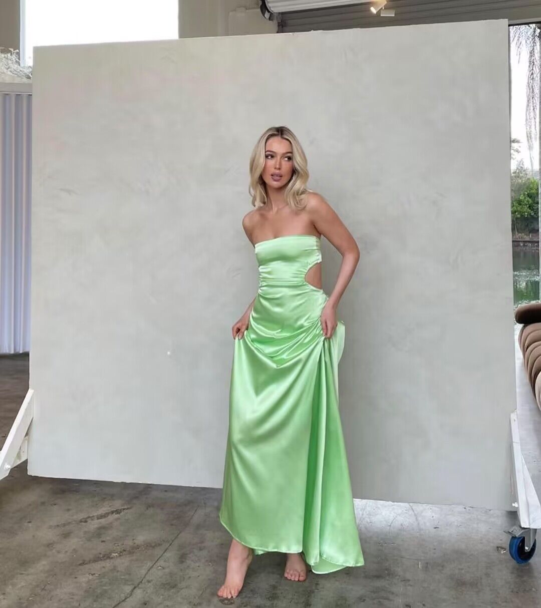 Strapless Green A Line Long Prom Dresses J2744