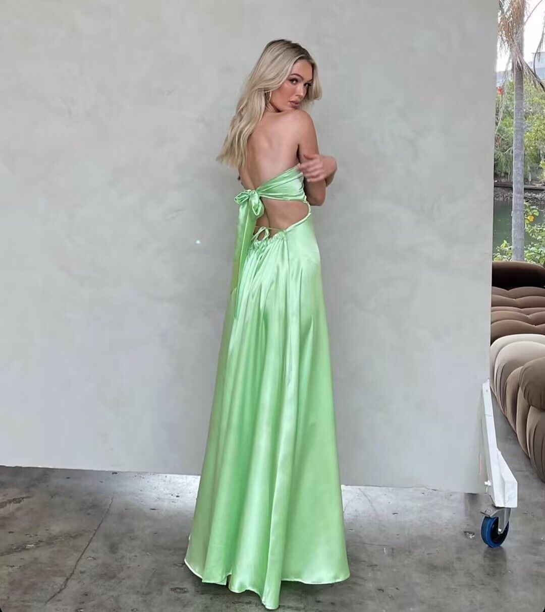 Strapless Green A Line Long Prom Dresses J2744