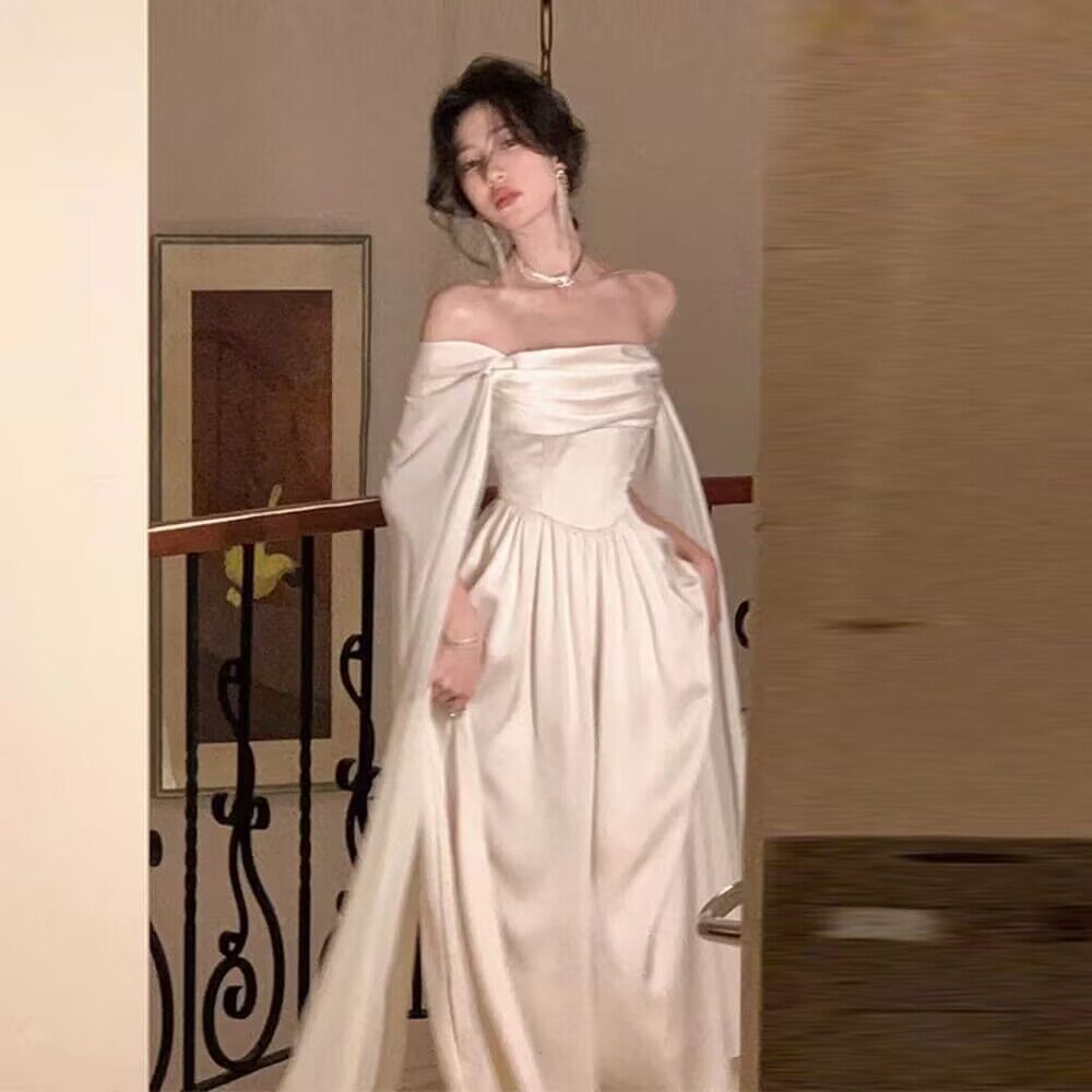 Ivory Satin Long Prom Dresses Evening Party Dresses J2763