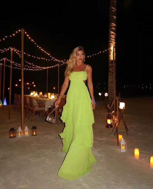 Spaghetti Straps Light Green A Line Long Prom Dresses J2771