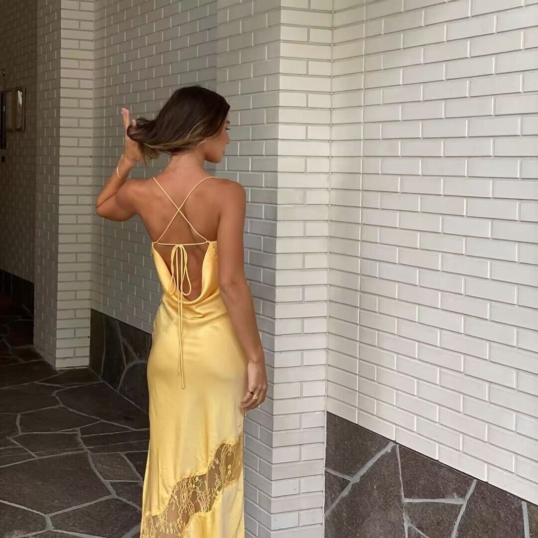 Spaghetti Straps Sheath Yellow Long Prom Dress J2868