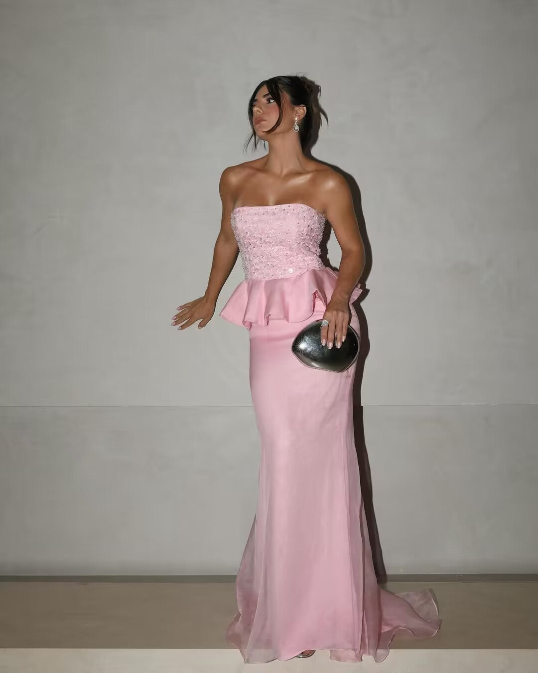 Strapless Pink Sheath Long Prom Dress J2807