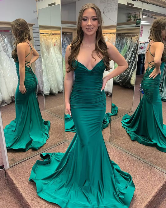 Green Mermaid Long Prom Dresses Formal Party Gown J2826