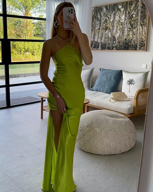 Green Sheath Long Prom Dress With Slit J2860