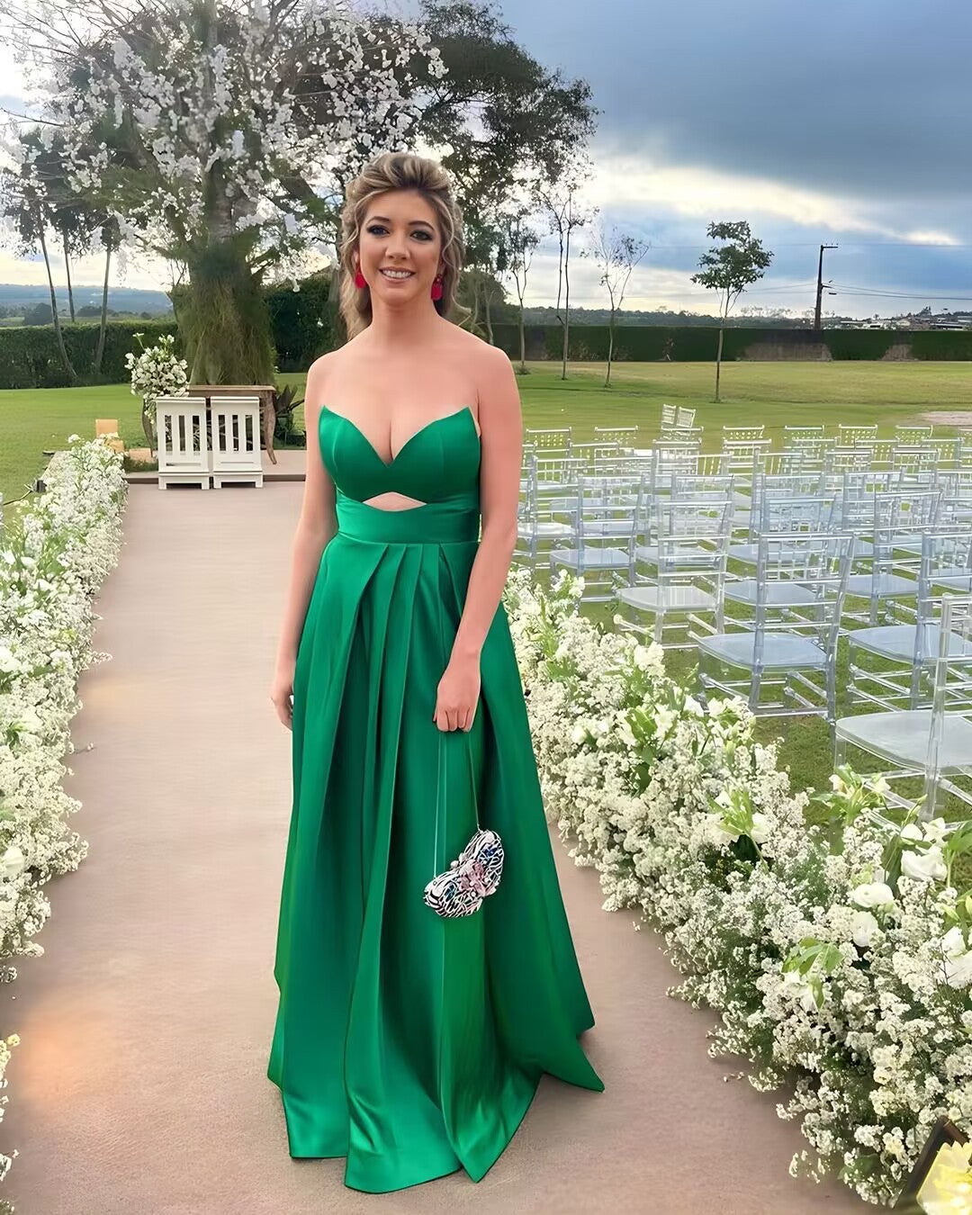 Strapless Green A Line Satin Long Prom Dress J2841