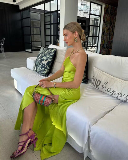 Green Sheath Long Prom Dress With Slit J2860