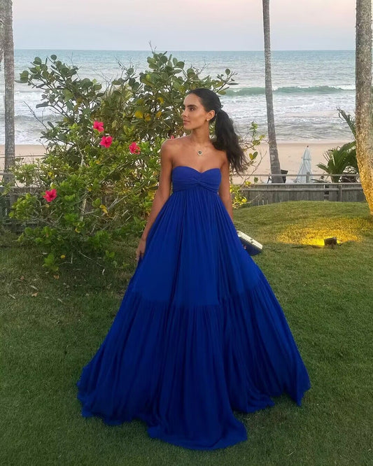 Strapless Royal Blue A Line Long Prom Dress J2858