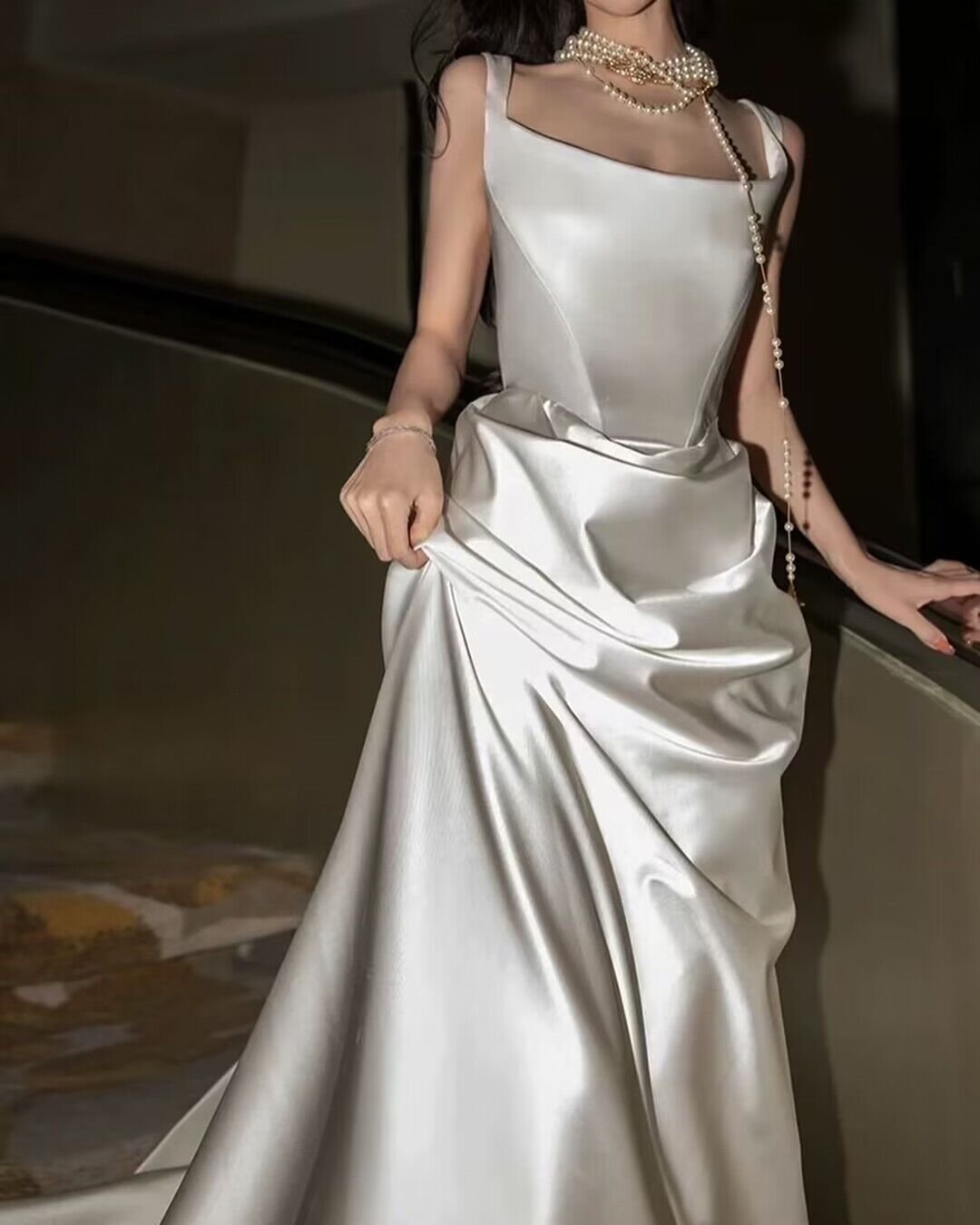 French Style White Satin A Line Elegant Prom Dress J2843