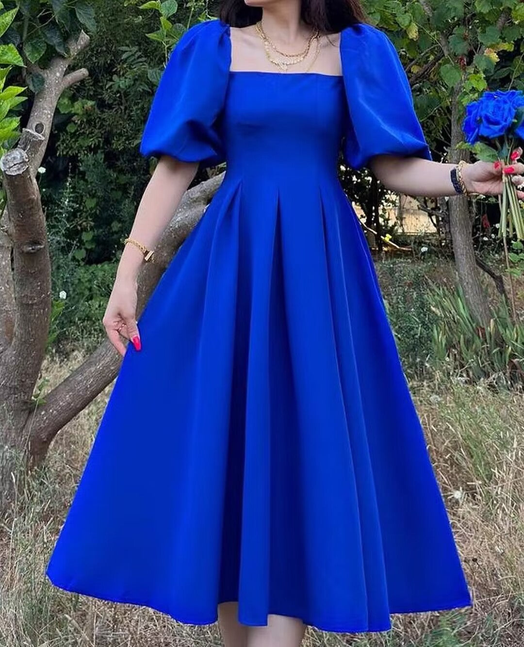 A Line Blue Prom Dress Elegant Formal Party Dress J2785