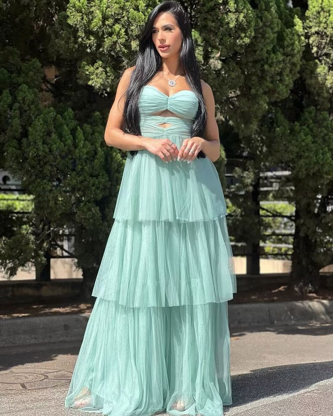 Strapless Tiffany Blue A Line Layered Prom Dress J2787