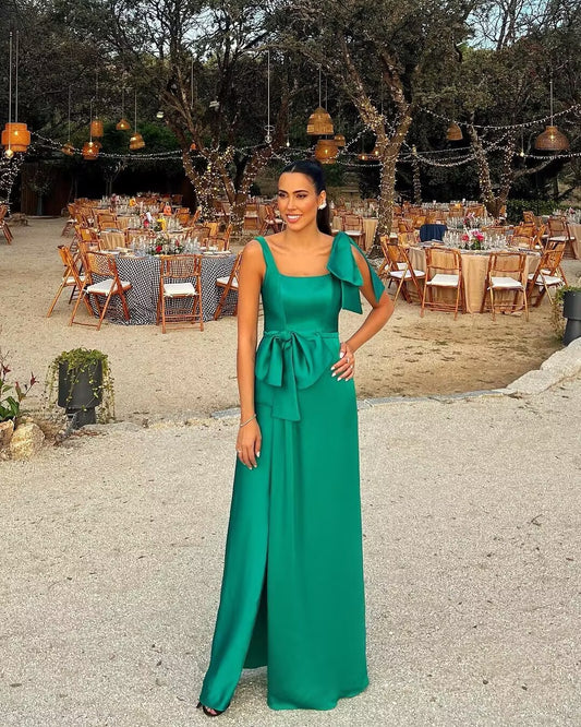 Green A Line Satin Long Prom Dress J2789