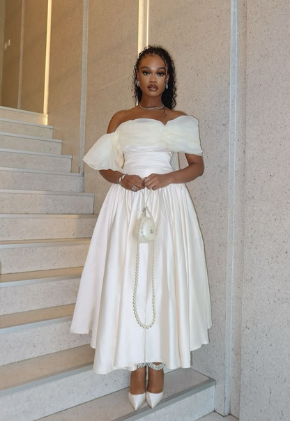 Ivory Off Shoulder Evening Dress A Line Prom Dresses J8167