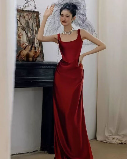 Robe de soirée élégante rouge coupe trapèze, robe de bal formelle J2889