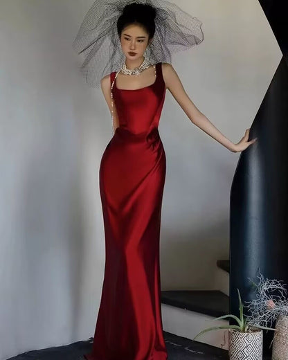 Robe de soirée élégante rouge coupe trapèze, robe de bal formelle J2889