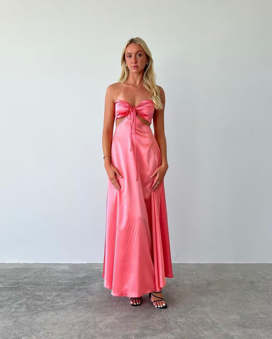 Strapless Watermelon A Line Long Prom Dress J2890