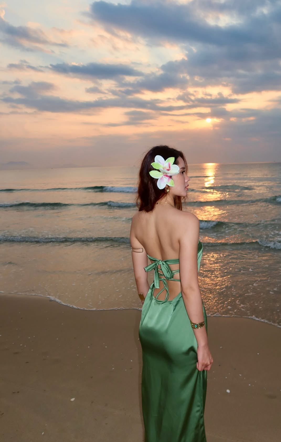 Green Sheath Satin Prom Dress Backless Evening Party Dress J7072