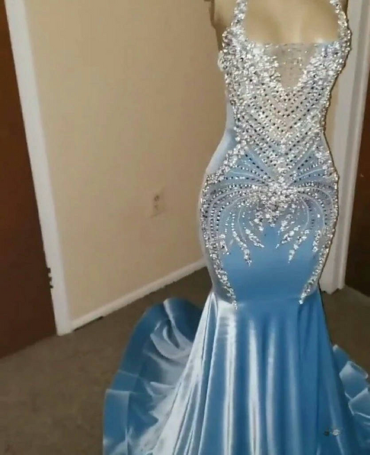 Light Blue Formal Evening Party Gowns Black Girl Birthday Dress J6775