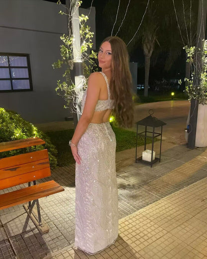 Sliver Sequin Sheath Long Prom Dress With Slit J2908