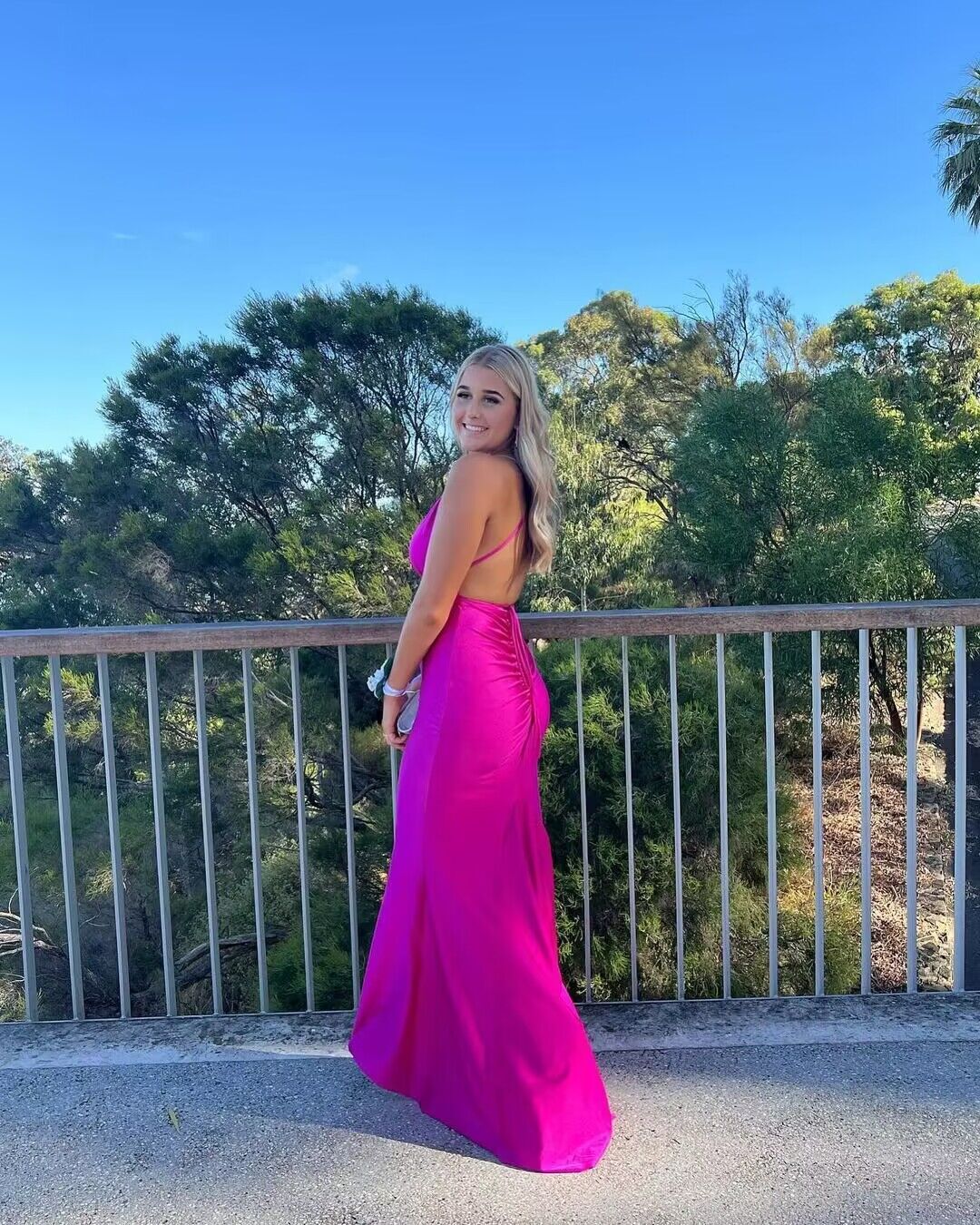 Hot Pink V Neck Mermaid Long Prom Dress J2912