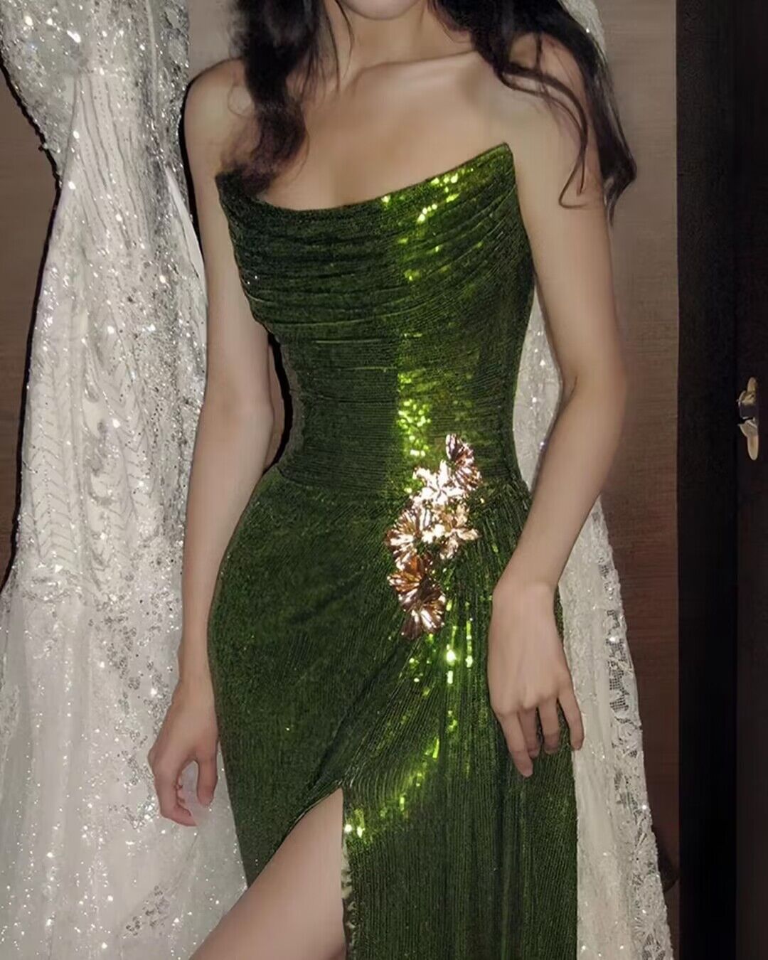 Strapless Green Mermaid Long Prom Dress With Slit J2918