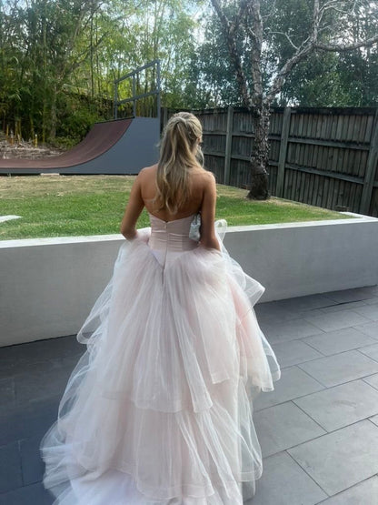 Robe de bal bustier violette en satin avec appliques, robe de soirée formelle J9413