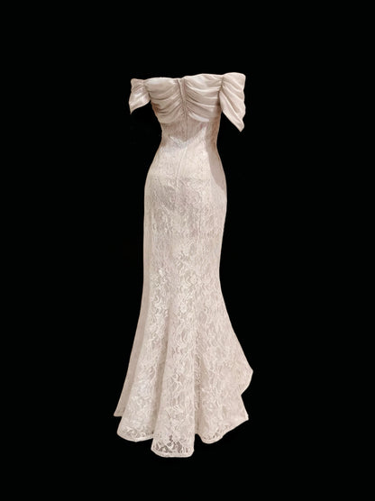 Off Shoulder Mermaid Lace Long Prom Dress Formal Evening Dress J8426