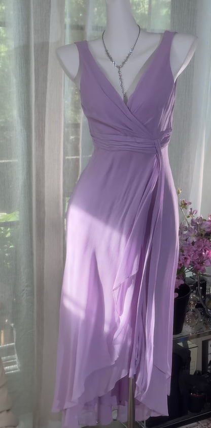 Robe de bal en mousseline de soie lavande à col en V, robe de soirée formelle J7938
