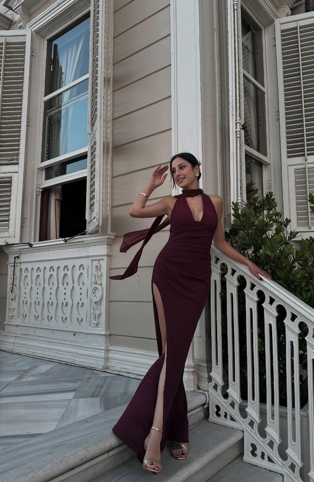 Robe de bal longue sirène à col en V et fente haute, robe de soirée sexy J7858