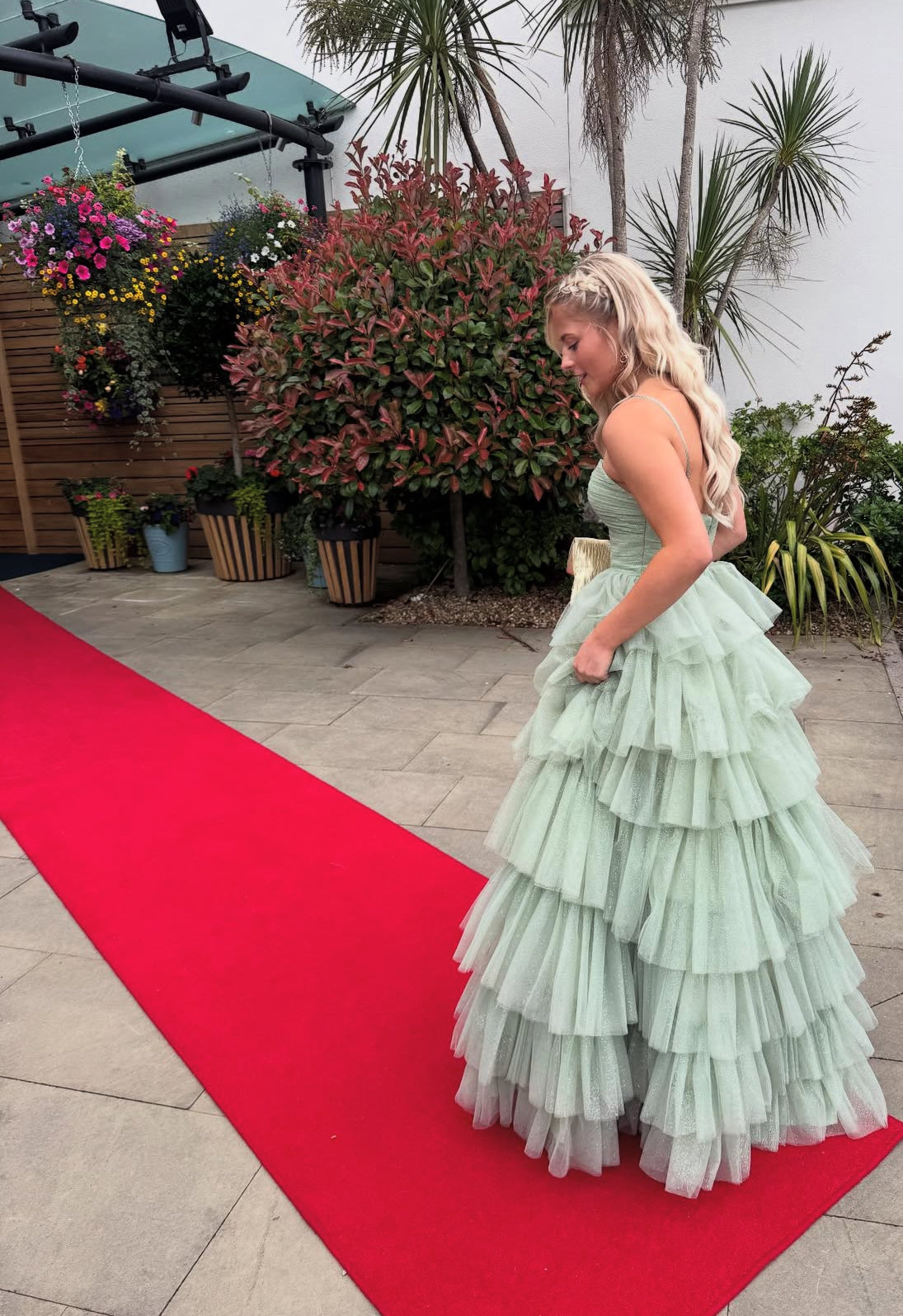 A Line Green Long Prom Dress Tiered Graduation Dress J7896