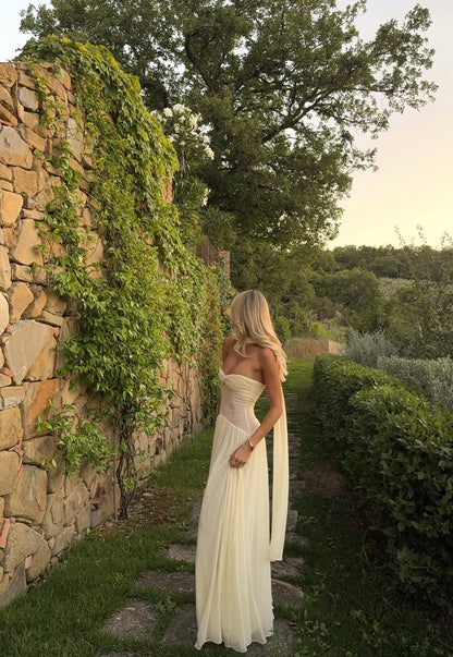 Light Yellow A Line Chiffon Prom Dress Birthday Outfit J7806